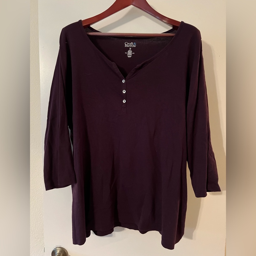 Croft & Barrow Botton V-Neck T, Purple, 3X